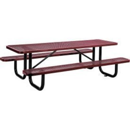 GLOBAL EQUIPMENT 8 ft. Rectangular Outdoor Steel Picnic Table, Expanded Metal, Red 277153RD